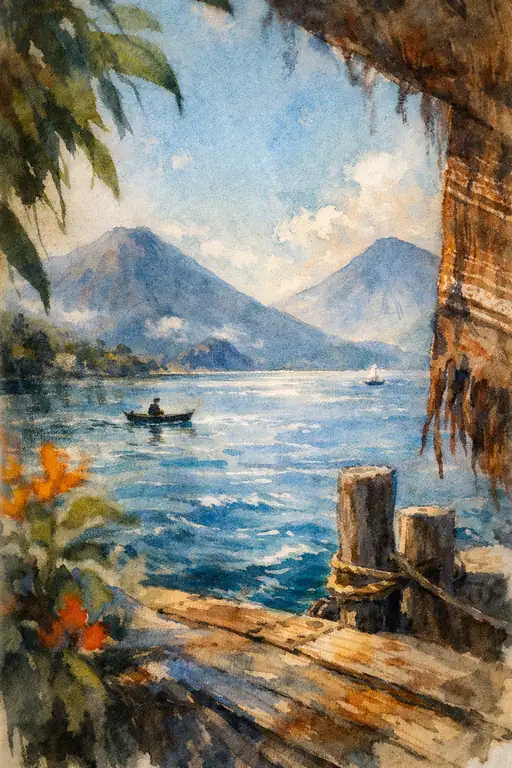 Serene Waters: The Volcano's Reflection