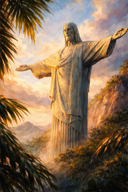 Christ the Redeemer at Dawn: A Golden Halo Over Rio's Majestic Peaks