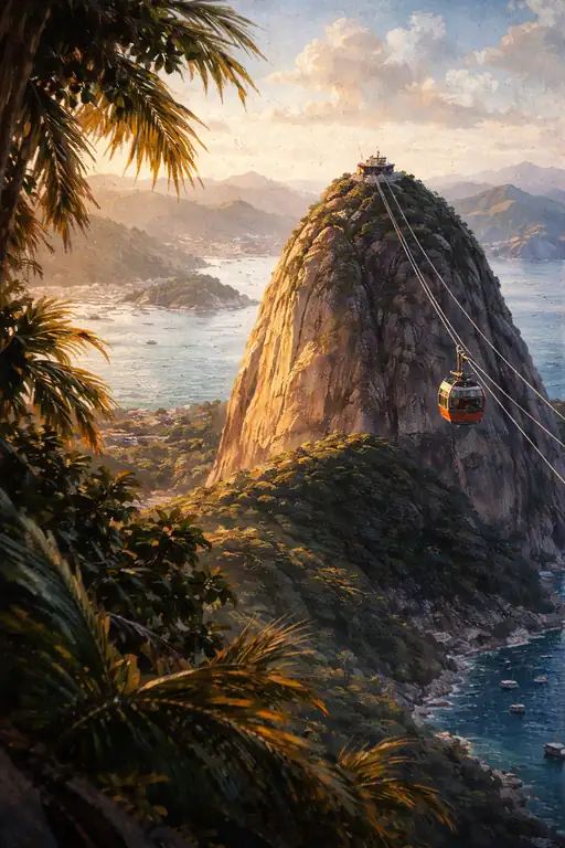 Sugarloaf Mountain's Golden Hour: The Cable Car's Journey Through the Haze