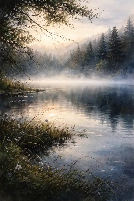 Whispers of the Dawn Through Silver Mist