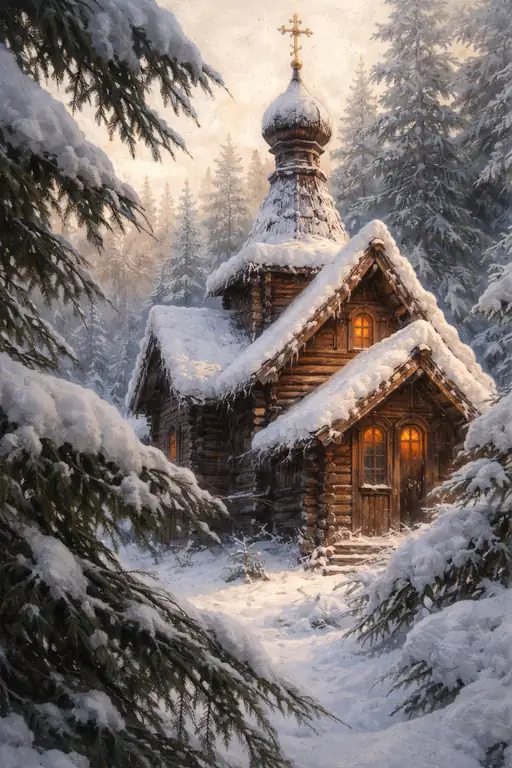 Warm Glow in the Silent White Forest