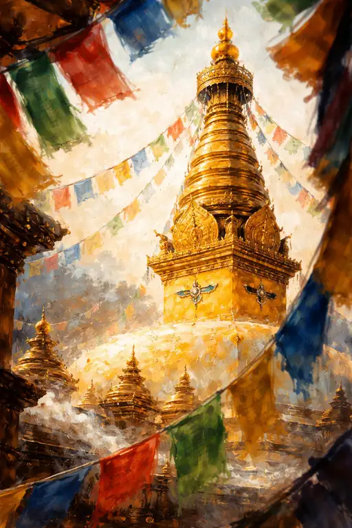 Breath of the Winds: The Golden Stupa's Radiant Prayer