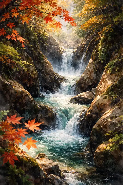 Tranquil Cascade in the Heart of Autumn
