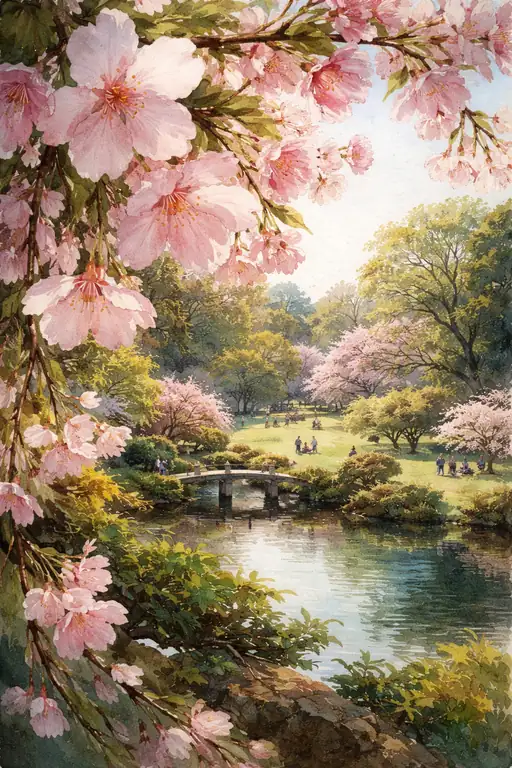 桜咲く池畔の春の夢
