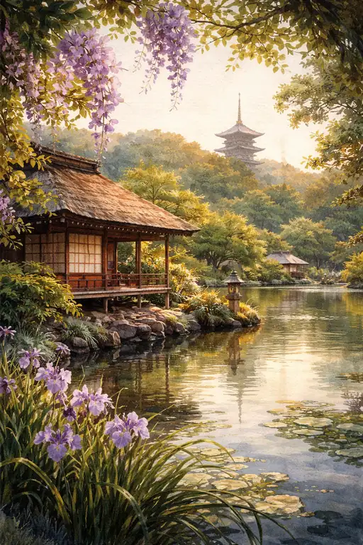 藤の花が語りかける五重塔の黄昏