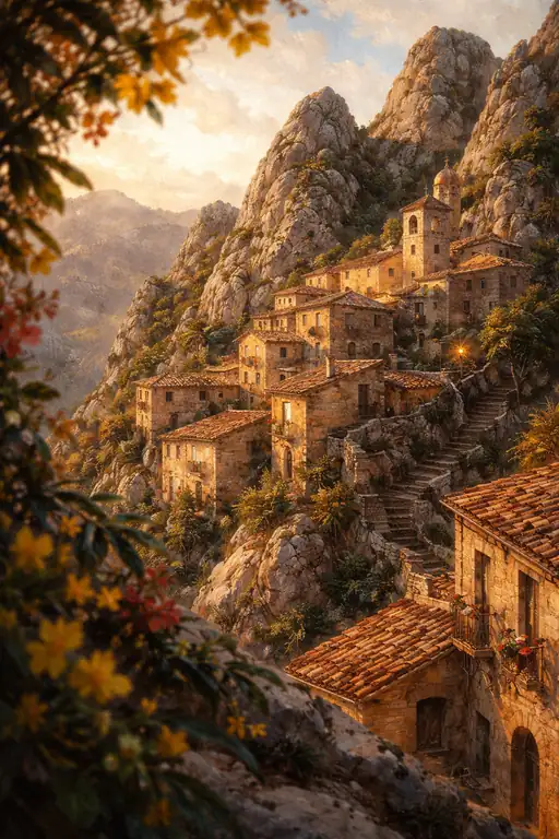 Golden Embrace of the Mountain Village