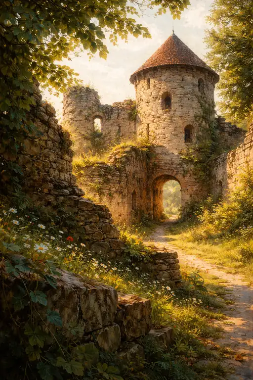 Nature's Embrace of the Ruined Tower