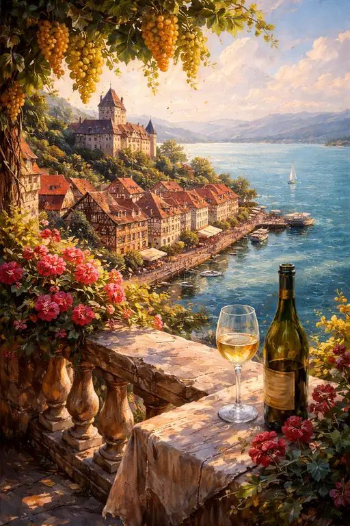 Balcony Reverie: A Toast to Lakeside Tranquility