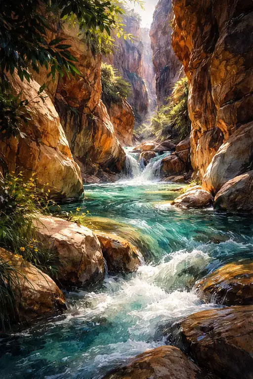 Rush of Turquoise: A Mountain Stream in the Gorge
