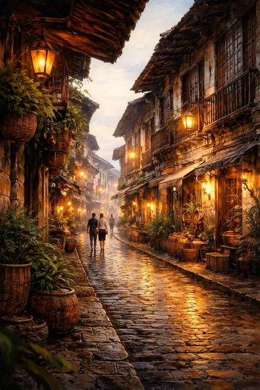 Whispers of Romance on a Rain-Kissed Cobblestone Street