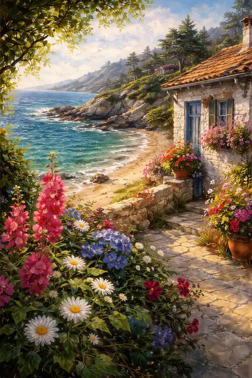 Cottage Path to the Azure Sea