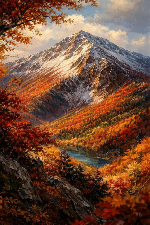 Autumn's Embrace Beneath the Frozen Peak