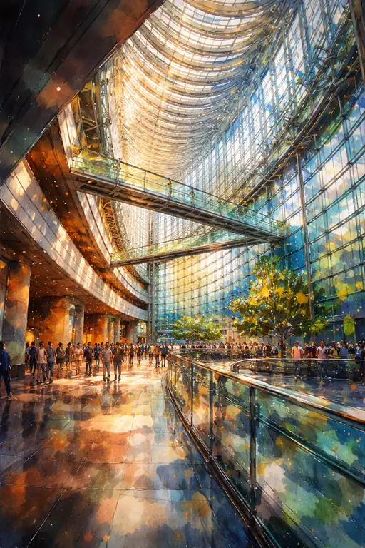 Illuminated Path Through the Monumental Atrium