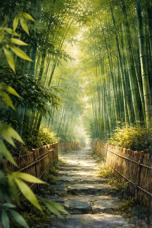 Vertical Journey: Serenity Ascending the Bamboo Path