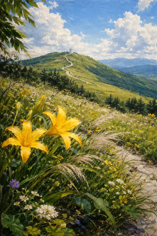 Sunlit Trail of Yellow Lilies