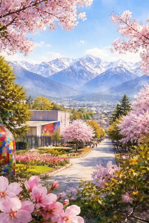Spring's Radiant Path to the Snowy Summit