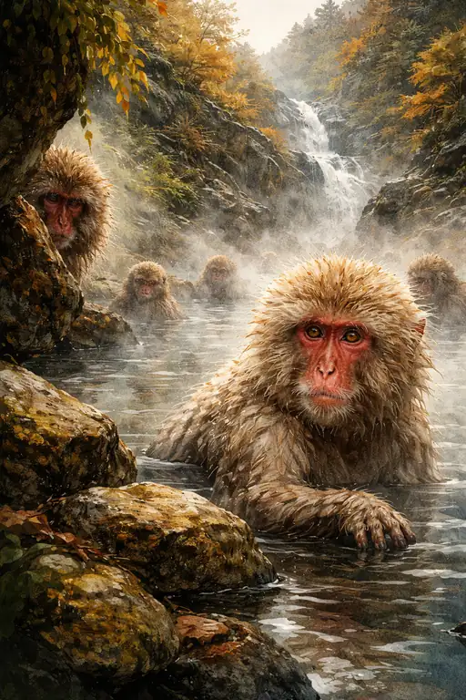 Sanctuary in the Mist: The Macaques' Warm Refuge