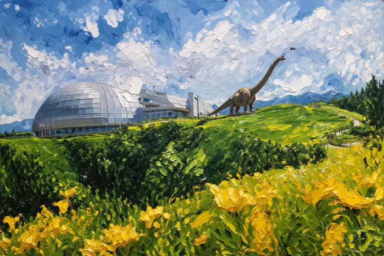 Vibrant Convergence: The Sauropod Under the Summer Sky