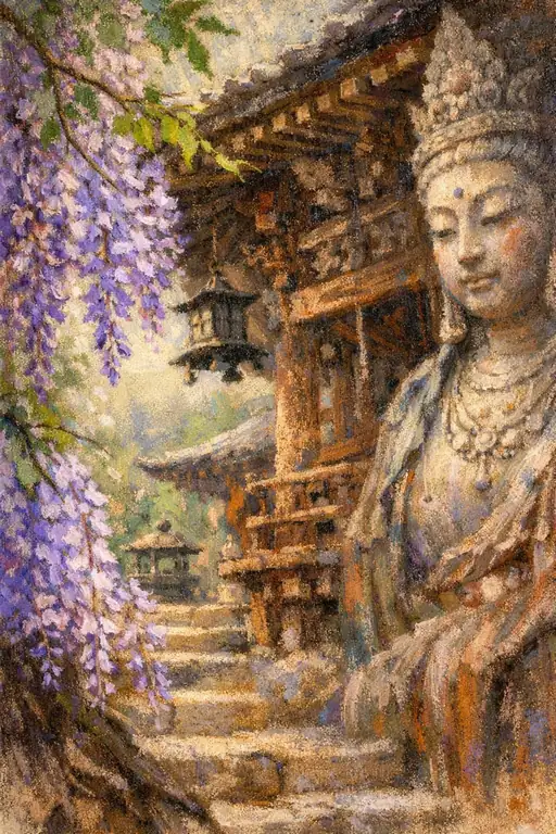 紫藤の帳に包まれた慈悲の静寂
