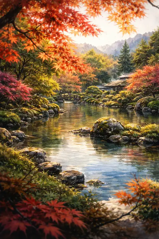 錦秋の彩りが水面に描く平穏の調べ