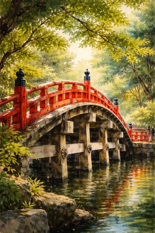 緑光を渡る朱の架け橋
