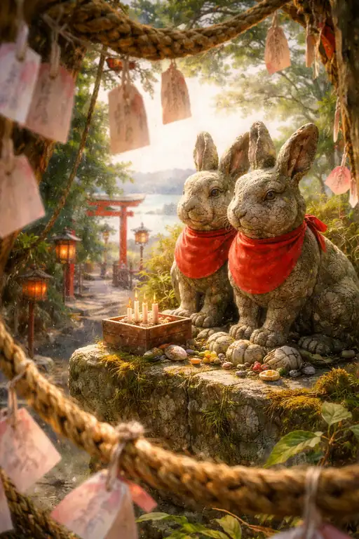 参道を見守る兎の祈り