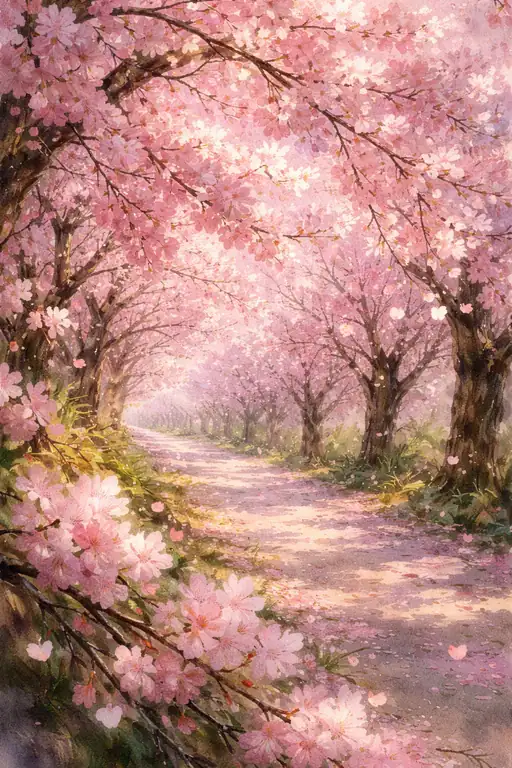 花舞う並木道
