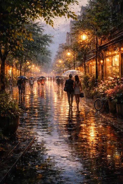 都会の驟雨に響く温もりの残響