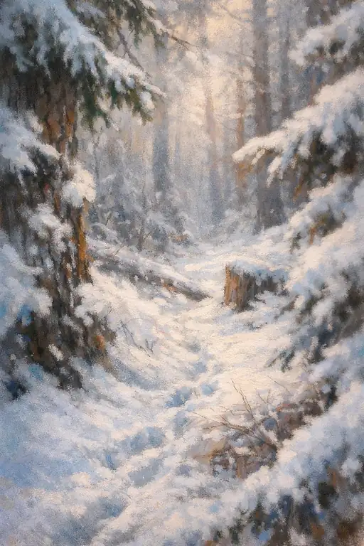 Snowy Path Through the Pines