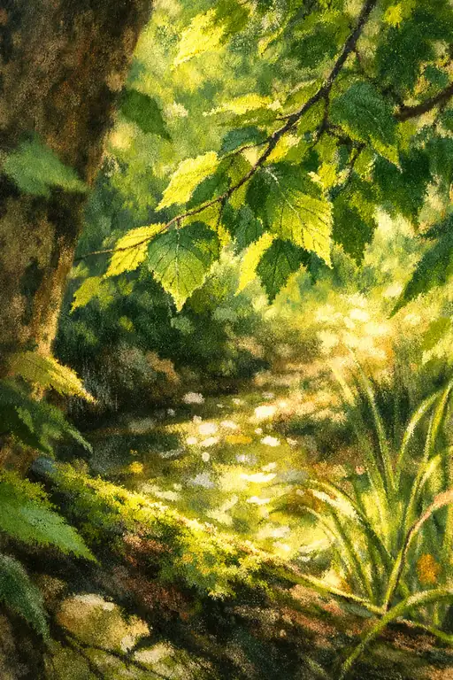Sunlit Stream Through Leaves