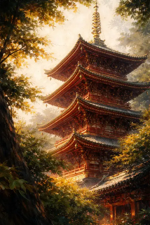 秋色に染まる五重塔の輝き