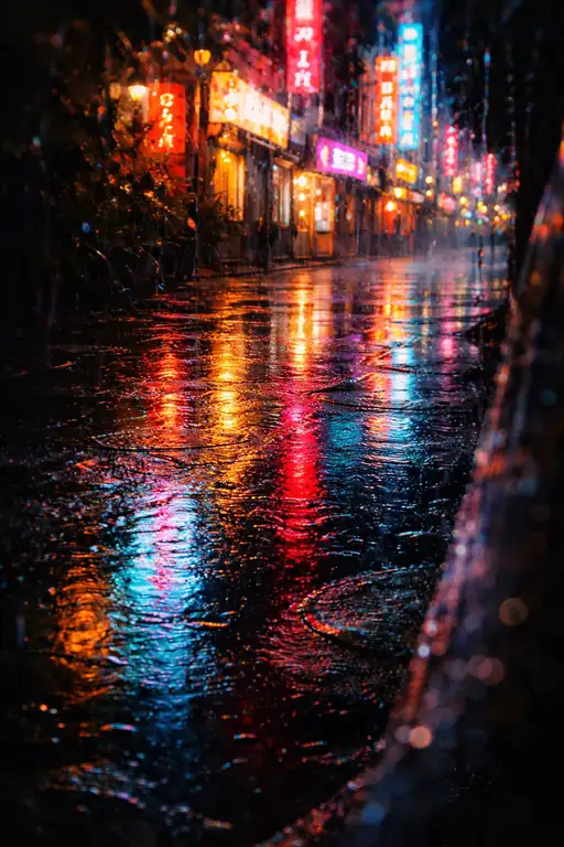 Neon Echoes on the Midnight Pavement