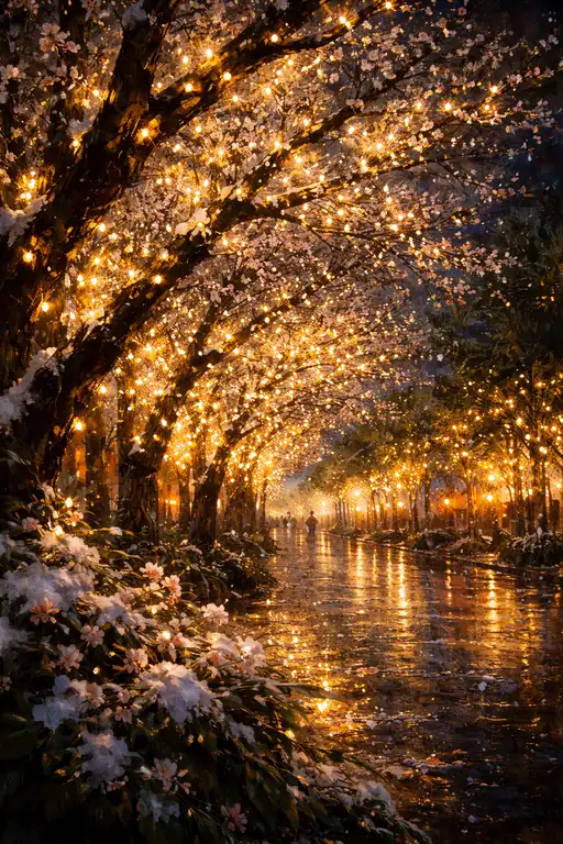 冬咲きの花々を照らす黄金の軌跡