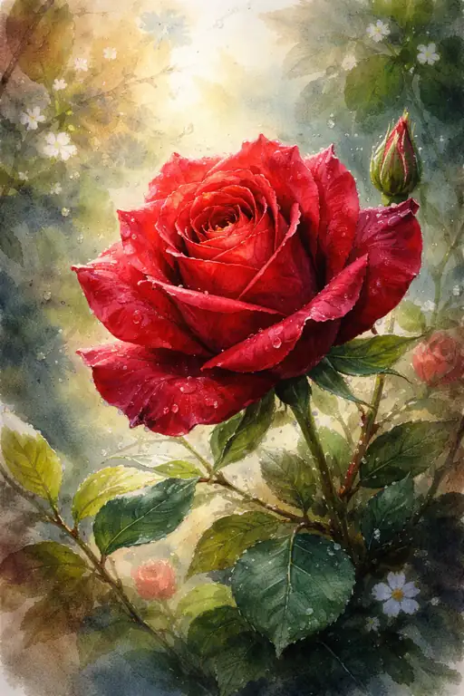 Crimson Bloom in Morning Dew