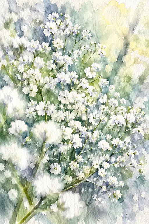 Bright Watercolor Gypsophila Bloom