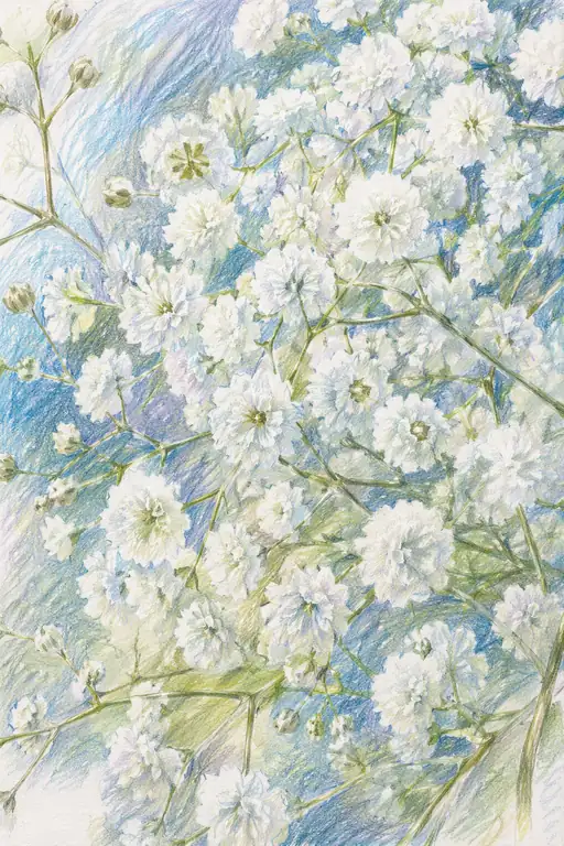 Detailed Colored-Pencil Gypsophila