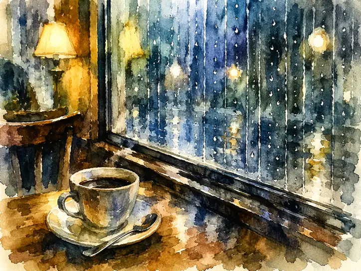 雨粒と温かい光の反射