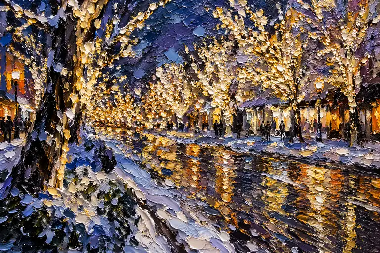 Golden Shivers on a Winter Boulevard