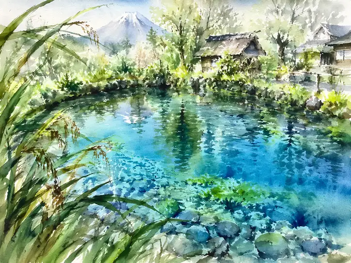 秋の湖面を彩る富士の幻想的な水鏡