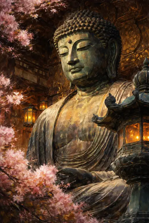 Golden Lanterns Blessing the Grand Bronze Buddha