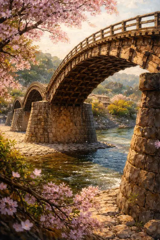 桜影揺れる春の錦帯