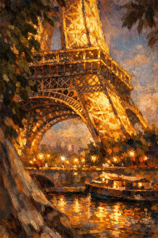 Golden Eiffel Tower at Night