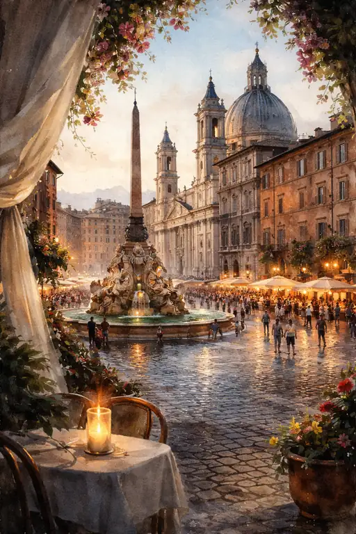 Twilight Gatherings by the Fountain