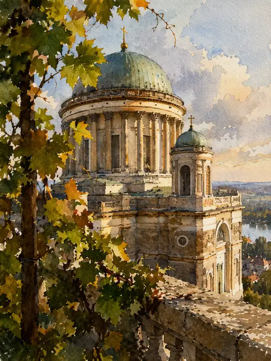 Autumn's Golden Frame: A Cathedral's Grace
