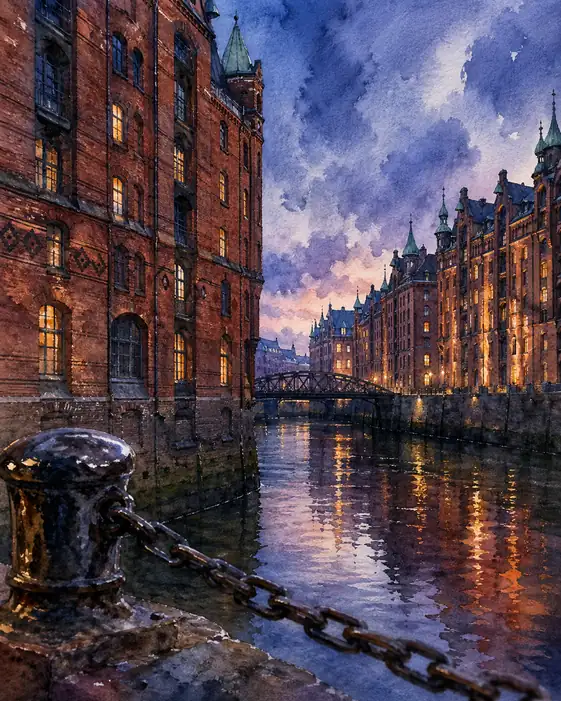Twilight Reflections: The Canal's Glowing Secret