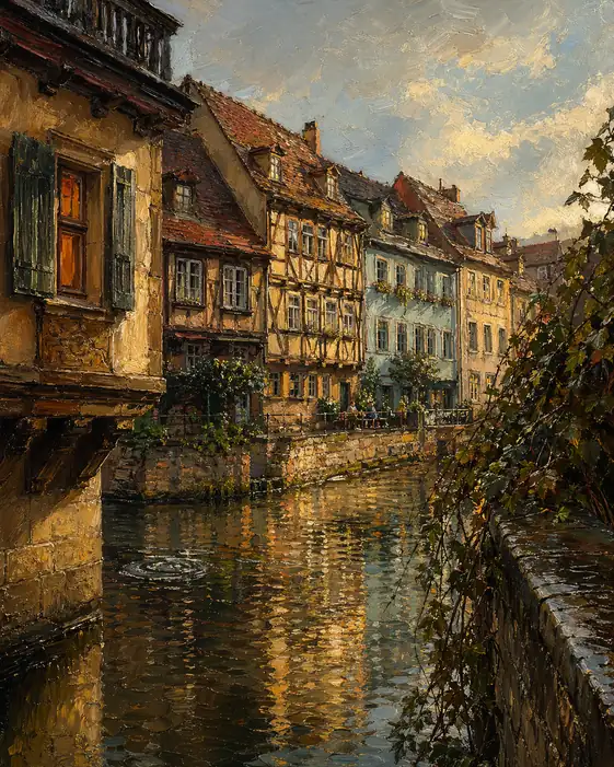 Textured Memories: Sunlit Canal of Bamberg