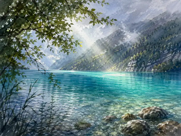 Divine Rays Through the Alpine Mist