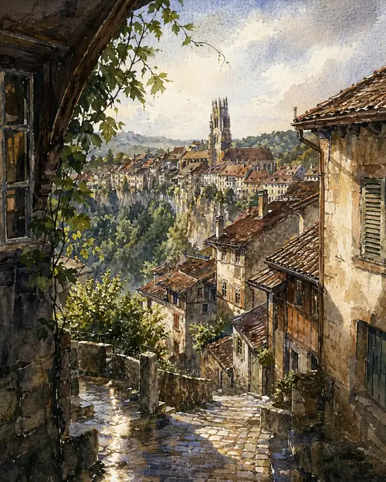 Sunlit Descent into the Verdant Valley