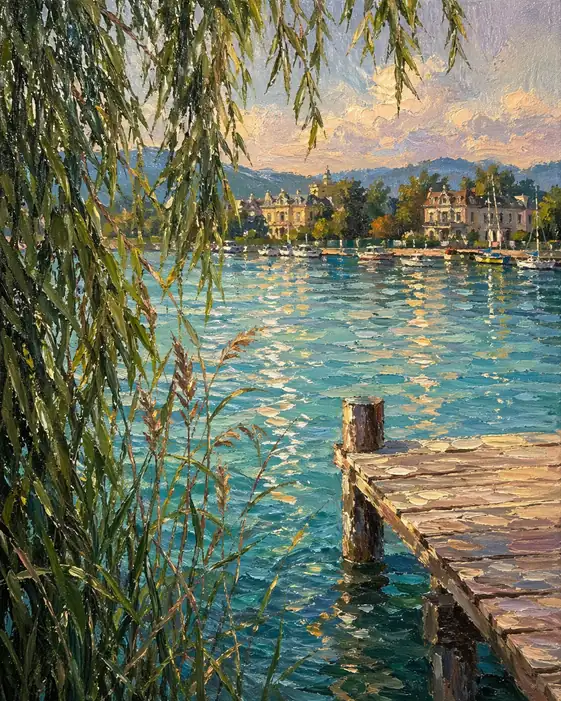 湖畔の夕景
