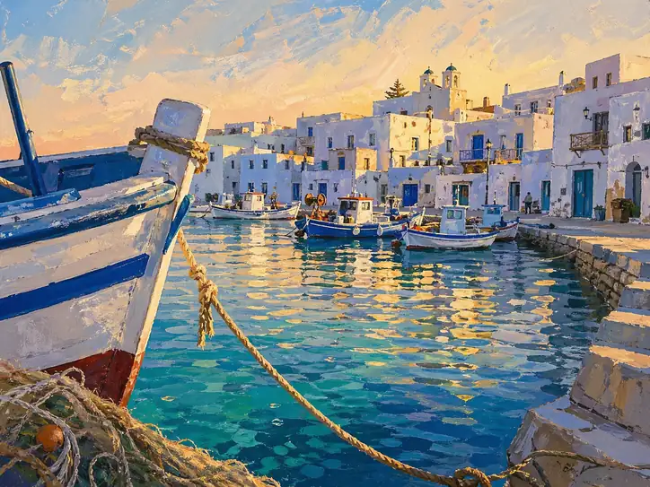 Sunset Over Cycladic Port